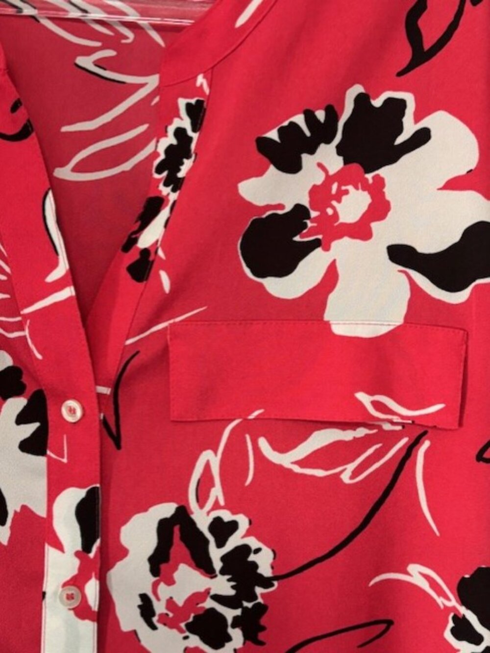 Calvin Klein Womens XL Pink Floral Roll Tab Sleeve Shoulder Button Front Dressy - Picture 5 of 8